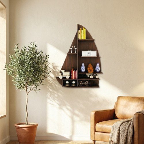 Ahşap Yelkenli Gemi Duvar Rafı