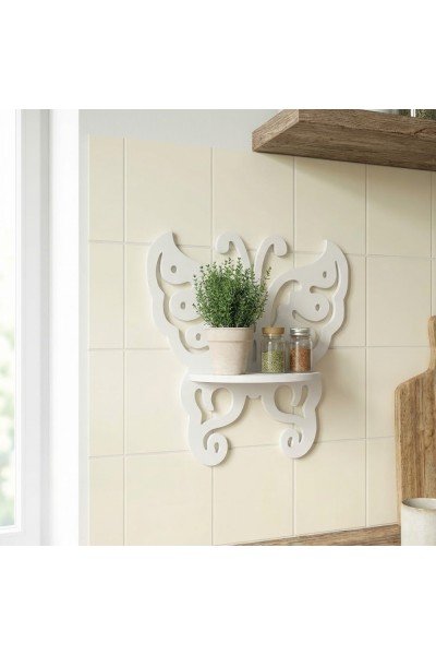 Beyaz Ahşap Kelebek Duvar Rafı