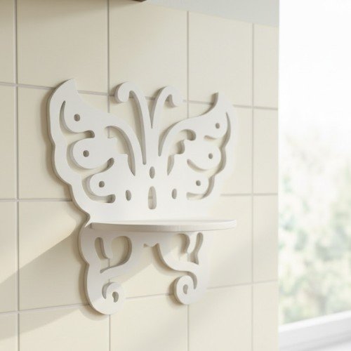 Beyaz Ahşap Kelebek Duvar Rafı