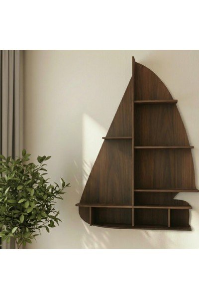 Ahşap Yelkenli Gemi Duvar Rafı
