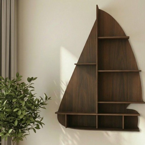 Ahşap Yelkenli Gemi Duvar Rafı