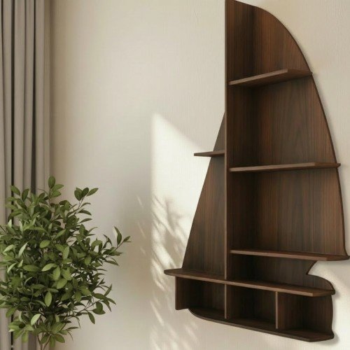 Ahşap Yelkenli Gemi Duvar Rafı