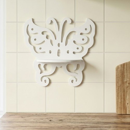 Beyaz Ahşap Kelebek Duvar Rafı