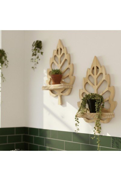 Ahşap Oymalı Yaprak Raf Seti