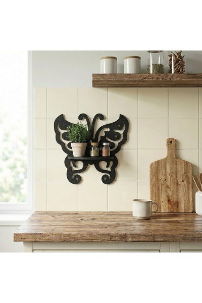 Siyah Ahşap Kelebek Raf