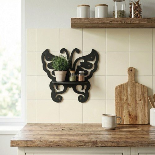 Siyah Ahşap Kelebek Raf