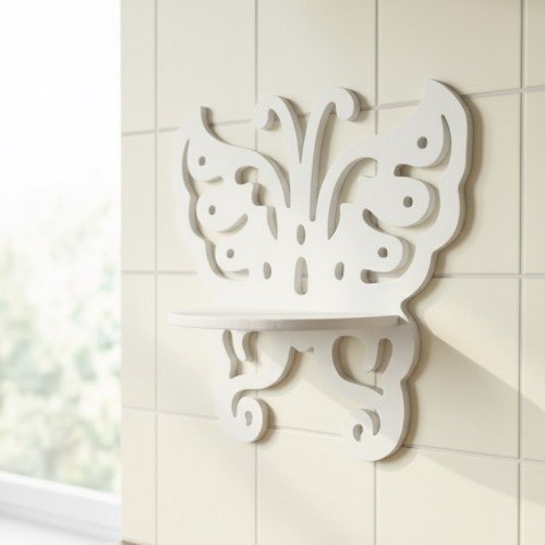Beyaz Ahşap Kelebek Duvar Rafı