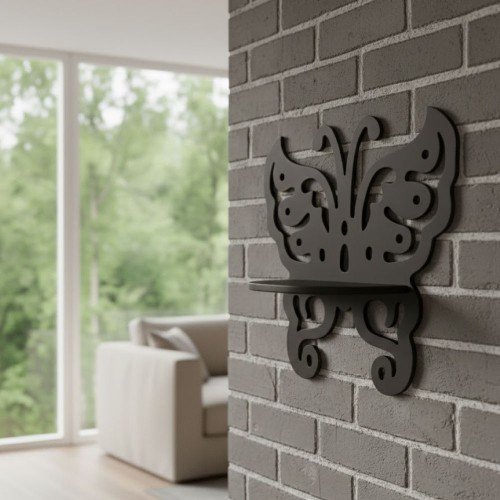 Siyah Ahşap Kelebek Raf