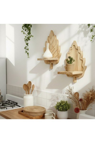 2 li Ahşap Yaprak Modelli Raf