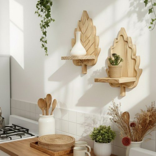 2 li Ahşap Yaprak Modelli Raf