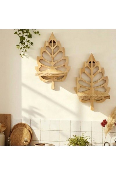 Ahşap Oymalı Yaprak Raf Seti