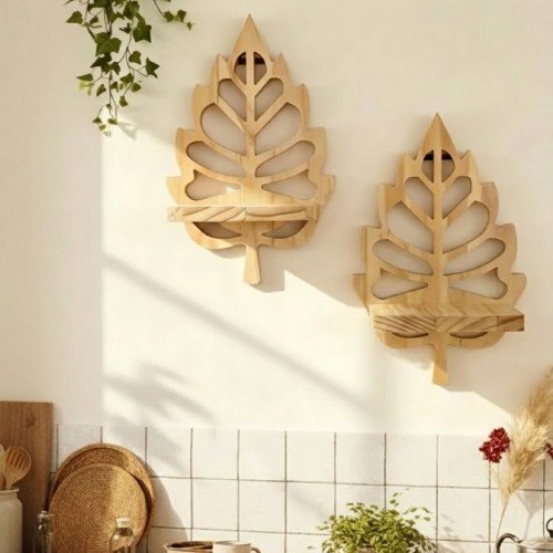 Ahşap Oymalı Yaprak Raf Seti