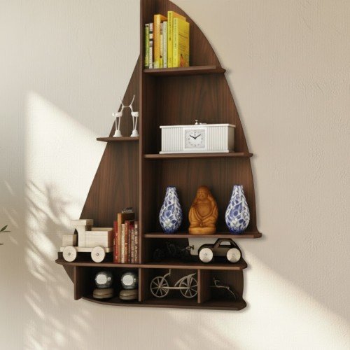 Ahşap Yelkenli Gemi Duvar Rafı