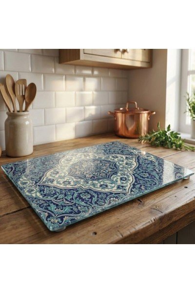 Çini Desenli Cam Kesme Tahtası