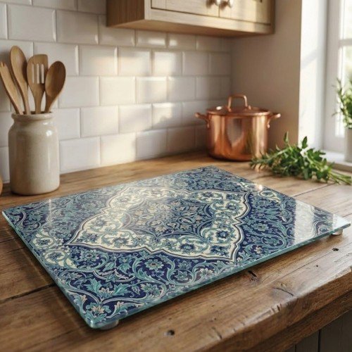 Çini Desenli Cam Kesme Tahtası