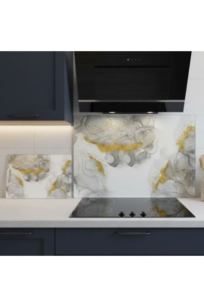 Mermer Desenli Cam Kesme Tahtası ve Ocak Arkası Panel