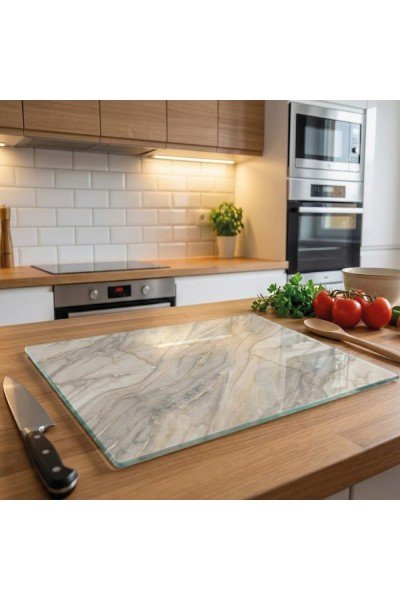 Doğal Taş Desenli Cam Kesme Tahtası