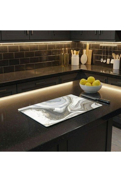 Mermer Görünümlü Cam Kesme Tahtası