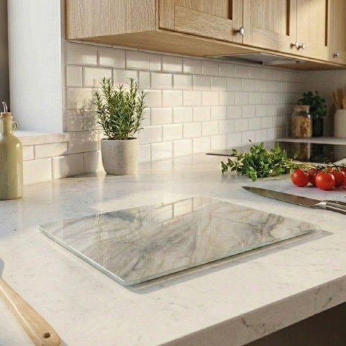 Doğal Taş Desenli Cam Kesme Tahtası