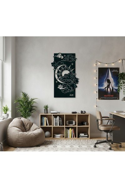 AIR Temalı Güneş ve Ay Metal Duvar Tablosu (40x80 cm)