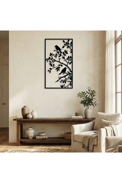 Kuş ve Dal Temalı Metal Duvar Tablosu