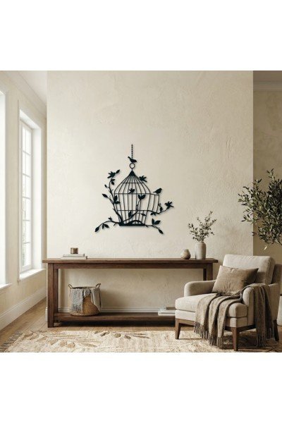 Modern Kuş Kafesi Metal Duvar Tablosu 