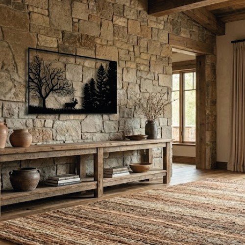 Modern Geyik ve Orman Temalı Metal Duvar Tablosu