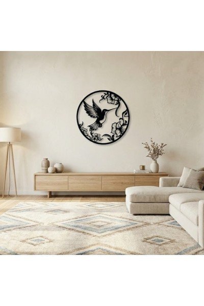 Kolibri ve Çiçek Metal Duvar Dekoru 