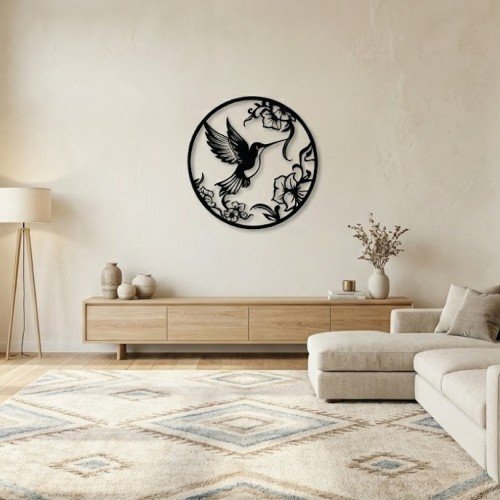 Kolibri ve Çiçek Metal Duvar Dekoru 