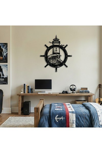 Dümen ve Deniz Feneri Metal Duvar Dekoru 