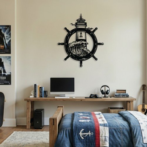 Dümen ve Deniz Feneri Metal Duvar Dekoru 