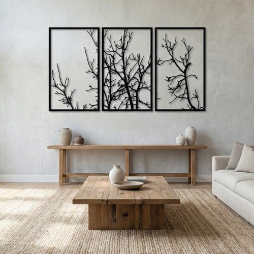 Üç Parçalı Metal Ağaç Dalları Duvar Tablosu 