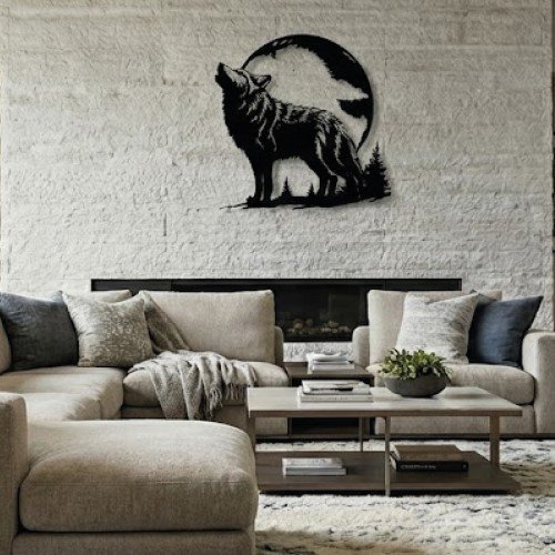 Dolunay ve Kurt Temalı Duvar Dekoru