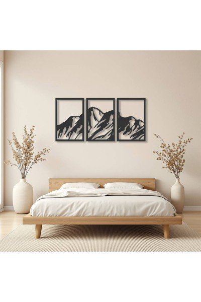 3 Parça Dağ Manzaralı Metal Tablo