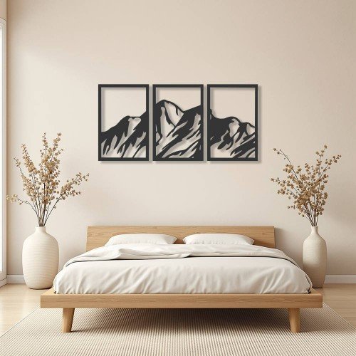 3 Parça Dağ Manzaralı Metal Tablo