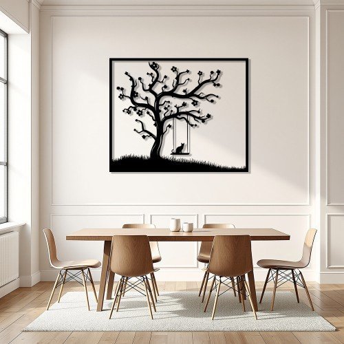 Salıncakta Kedi Metal Duvar Dekoru Salıncakta Kedi Metal Duvar Dekoru