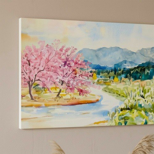 Pembe Kiraz Çiçekleri Kanvas Tablo