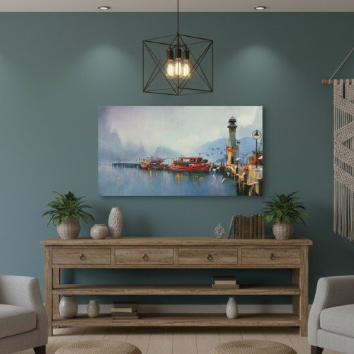 Sisli Liman Manzaralı Kanvas Tablo Sisli Liman Manzaralı Kanvas Tablo