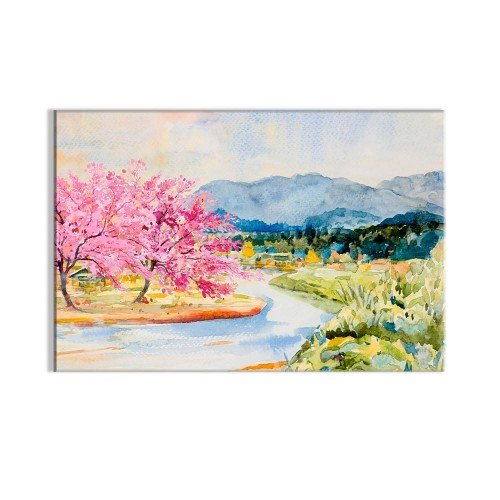 Pembe Kiraz Çiçekleri Kanvas Tablo