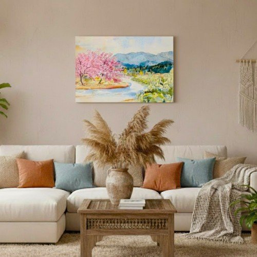 Pembe Kiraz Çiçekleri Kanvas Tablo