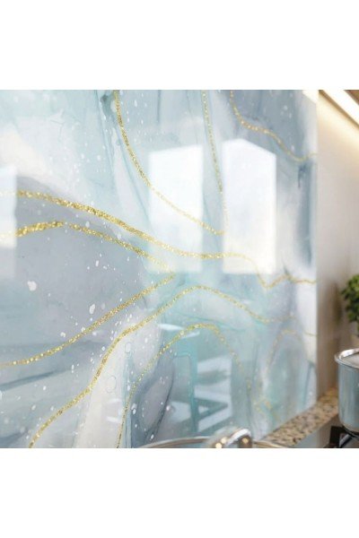 Buz Mavisi Altın Çizgili Cam Ocak Koruyucusu