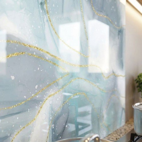 Buz Mavisi Altın Çizgili Cam Ocak Koruyucusu