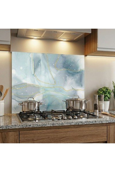 Buz Mavisi Altın Çizgili Cam Ocak Koruyucusu