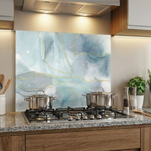 Buz Mavisi Altın Çizgili Cam Ocak Koruyucusu