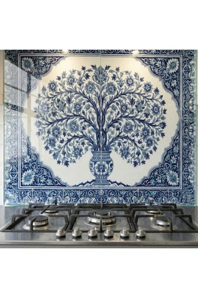 Çini Desenli Cam Ocak arkası