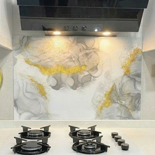 Gold Detaylı Tezgah Arkası Cam Koruyucu