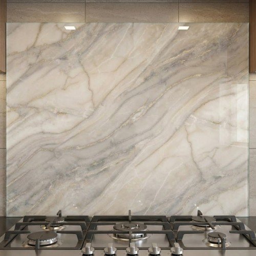 Mermer Desenli Bej Ocak Arkası Cam Koruyucu