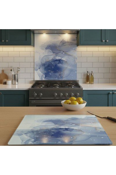 Desenli Cam Tezgah Arkası Koruycu ve Cam Kesme Tahtası Seti