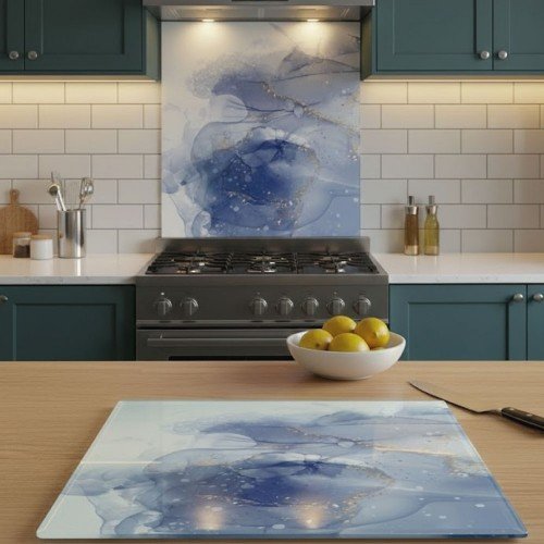 Desenli Cam Tezgah Arkası Koruycu ve Cam Kesme Tahtası Seti