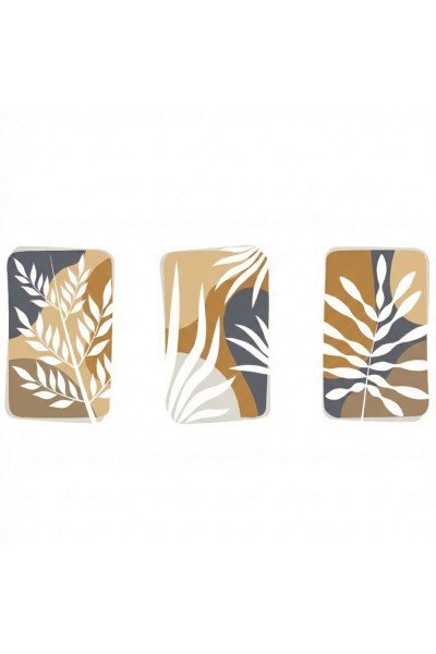 3'lü Soyut Yaprak İllüstrasyon Tablo Seti